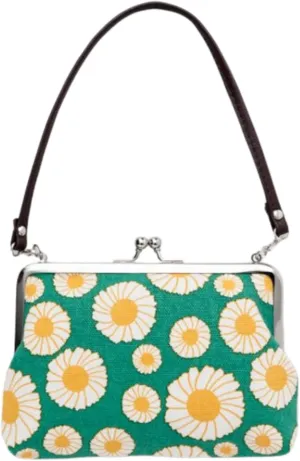 [倭物や Kaya] Eastern European Pring Gamaguchi with Strap - Purse with Clasp/Japanese Retro Purse Partition Classical Handbag Coin Case Strap attached 7JMP9105 Flower GREEN