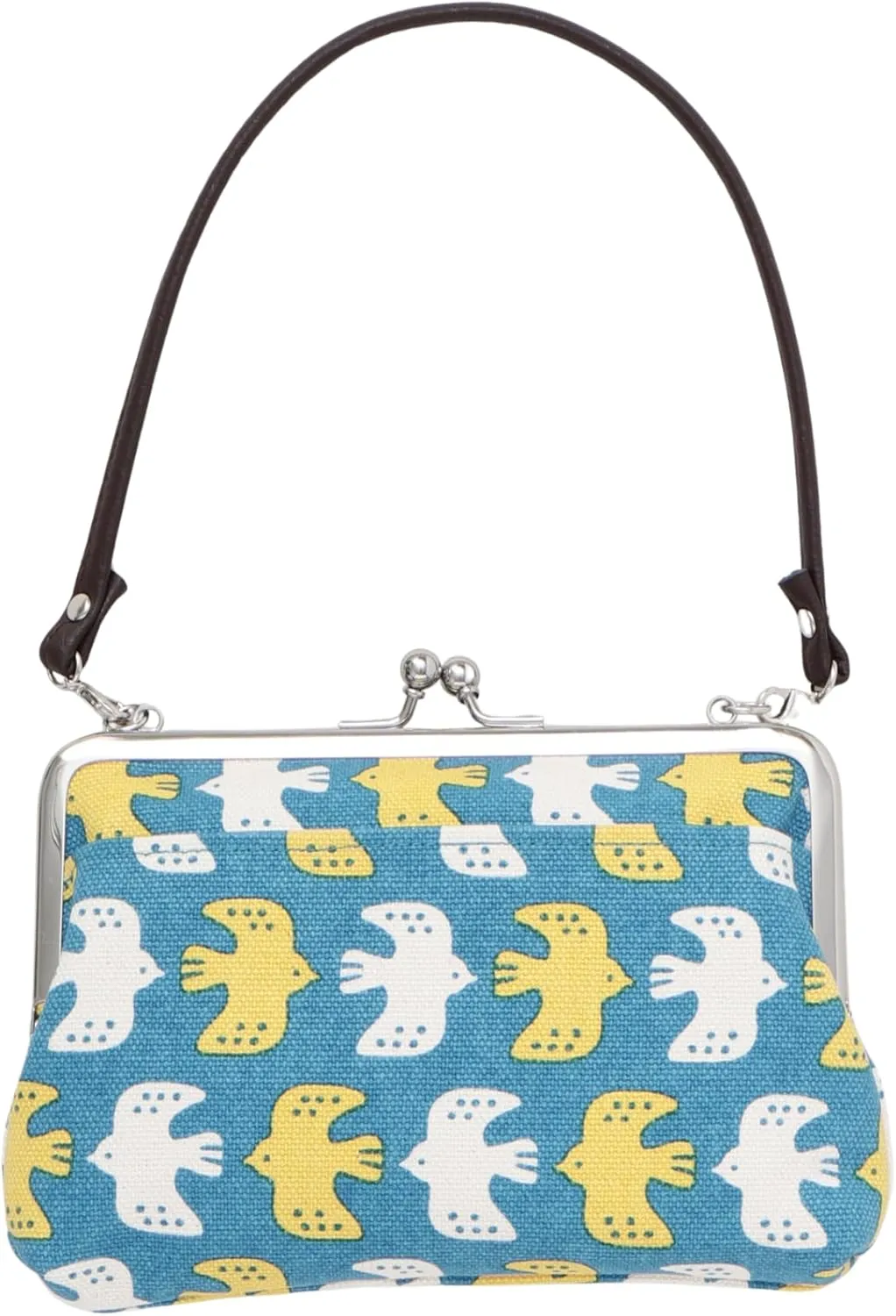 [倭物や Kaya] Eastern European Pring Gamaguchi with Strap - Purse with Clasp/Japanese Retro Purse Partition Classical Handbag Coin Case Strap attached 7JMP9105 Flying Bird BLUE