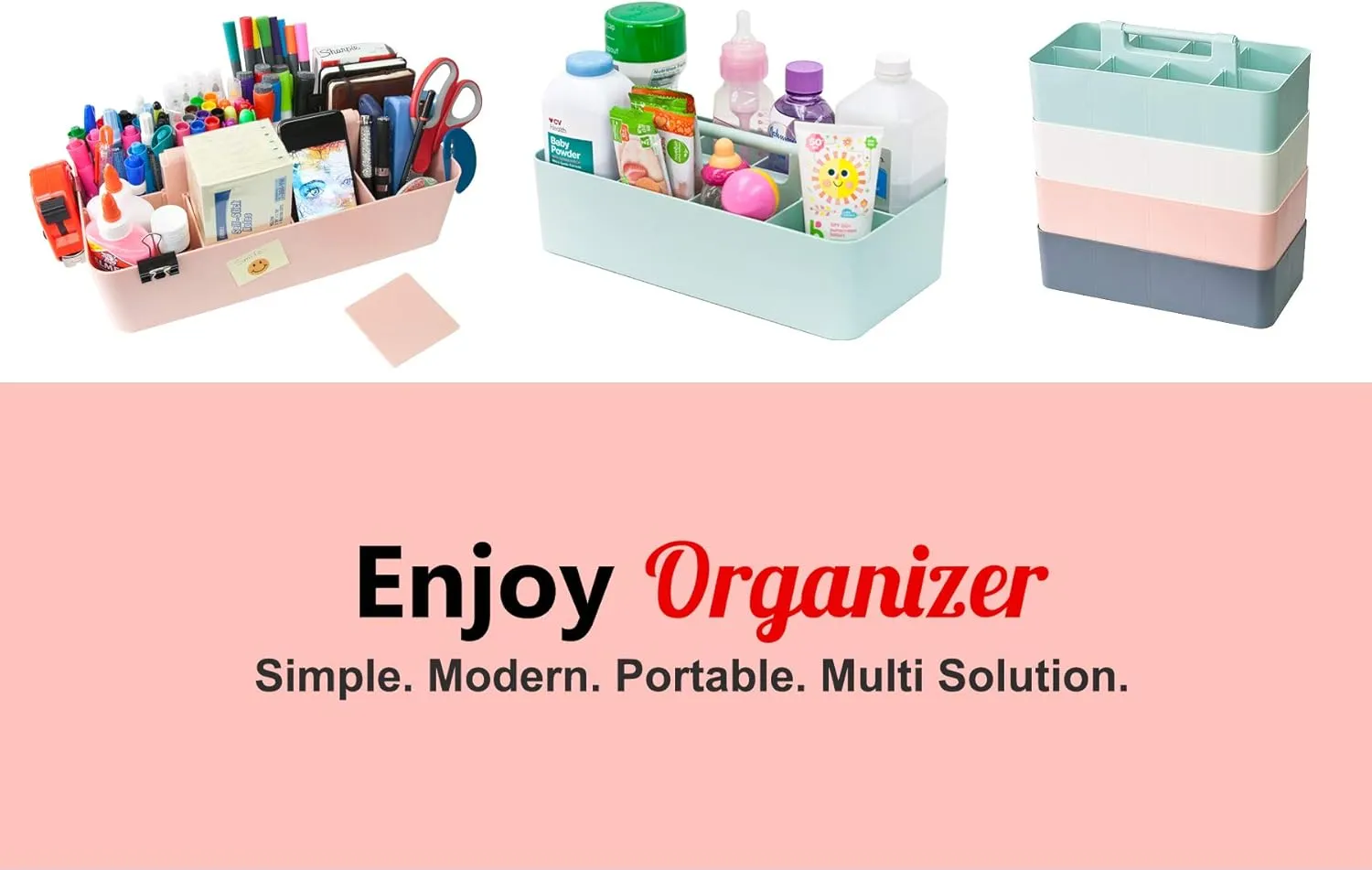 -Large Portable Caddy, DIY Dividers, 8 Compartments, Portable Basket with Handle Storage Organizer Modern Made in USA (4 PACK, Lavender)