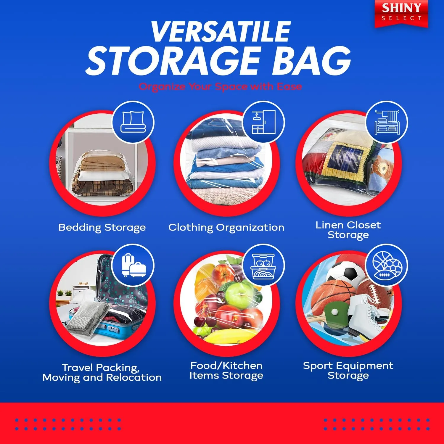10 Gallon Jumbo Storage Bag w/Handle, Resealable Zipper Top 24x24, 15 Bags – Clear Big Plastic, Extra Large XL, 4 Mil Thick Heavy Duty for Linens, Baby Items, Documents, Sports Equipment