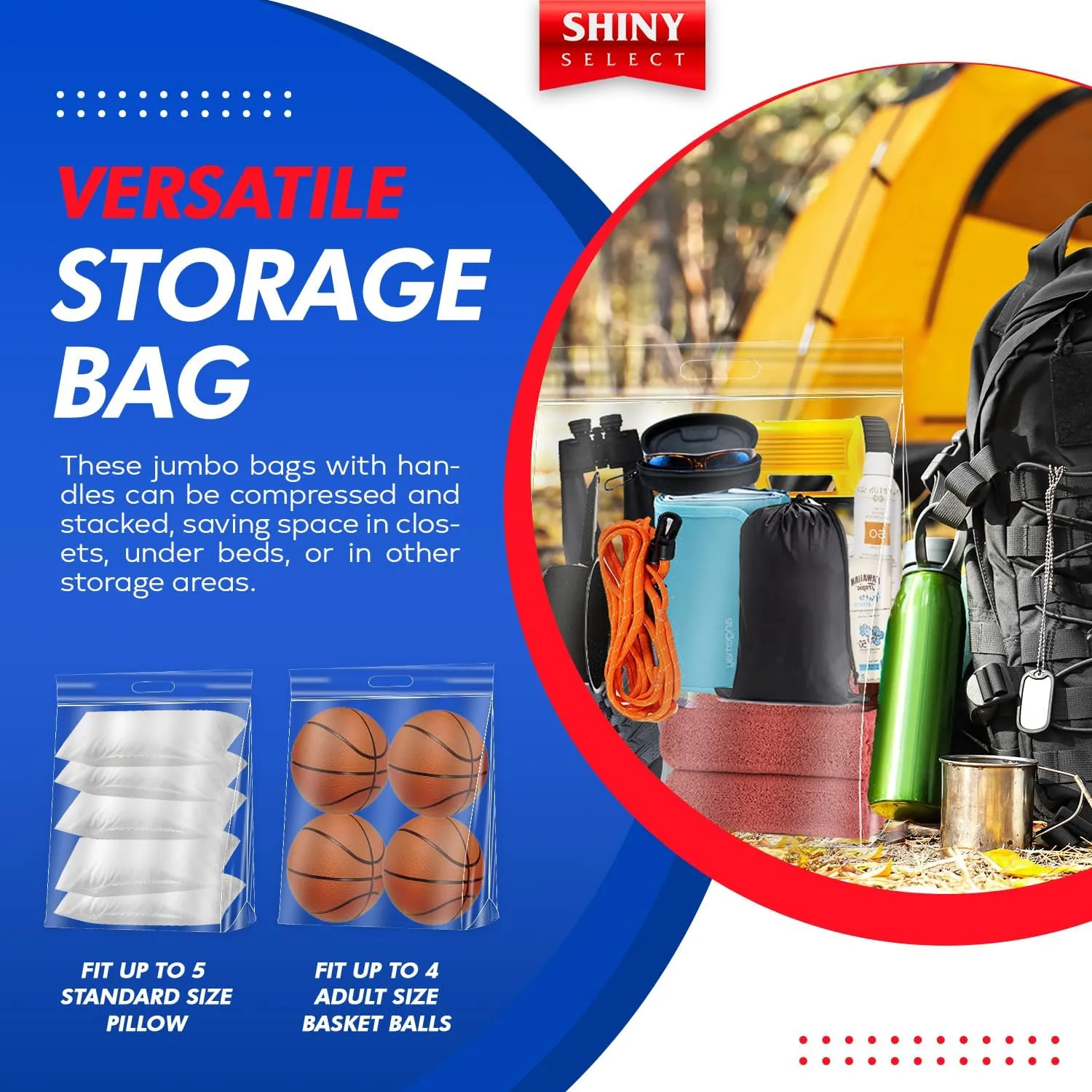10 Gallon Jumbo Storage Bag w/Handle, Resealable Zipper Top 24x24, 15 Bags – Clear Big Plastic, Extra Large XL, 4 Mil Thick Heavy Duty for Linens, Baby Items, Documents, Sports Equipment