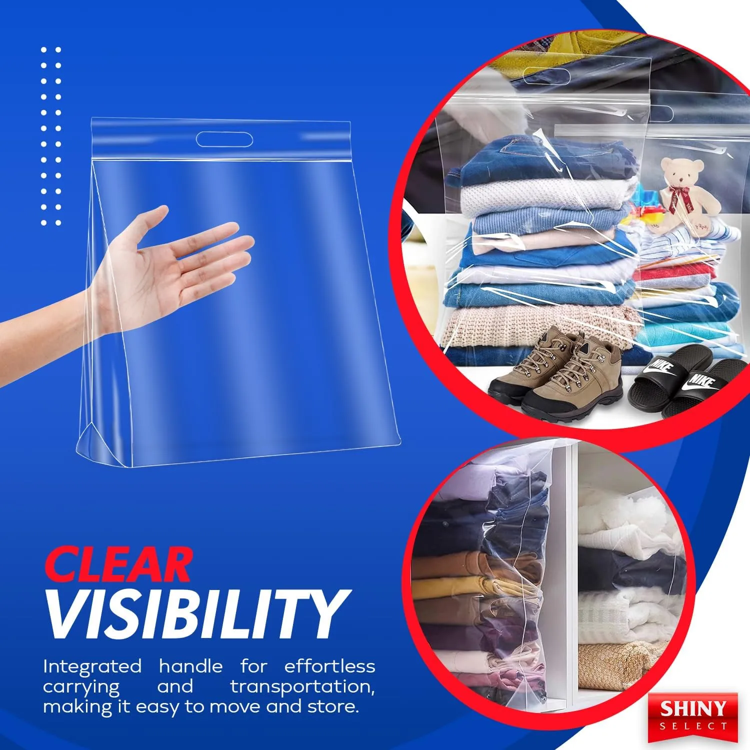 10 Gallon Jumbo Storage Bag w/Handle, Resealable Zipper Top 24x24, 15 Bags – Clear Big Plastic, Extra Large XL, 4 Mil Thick Heavy Duty for Linens, Baby Items, Documents, Sports Equipment