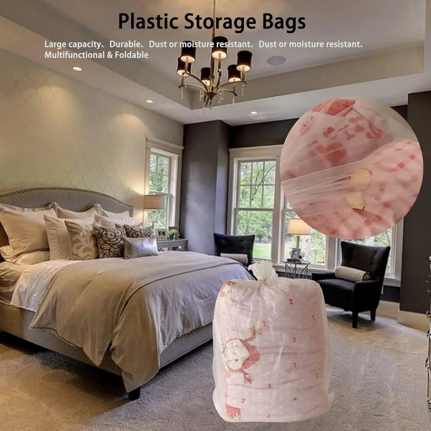 10 Pack 32 * 47 inches 2 Mil Large Flat Clear Big Dustproof Moistureproof Plastic Storage Bags, Perfect for Clothes and Big Plush Toys Luggage, Blanket, Duvets,Pillows, Reusable (10 Bags 10 Ties)