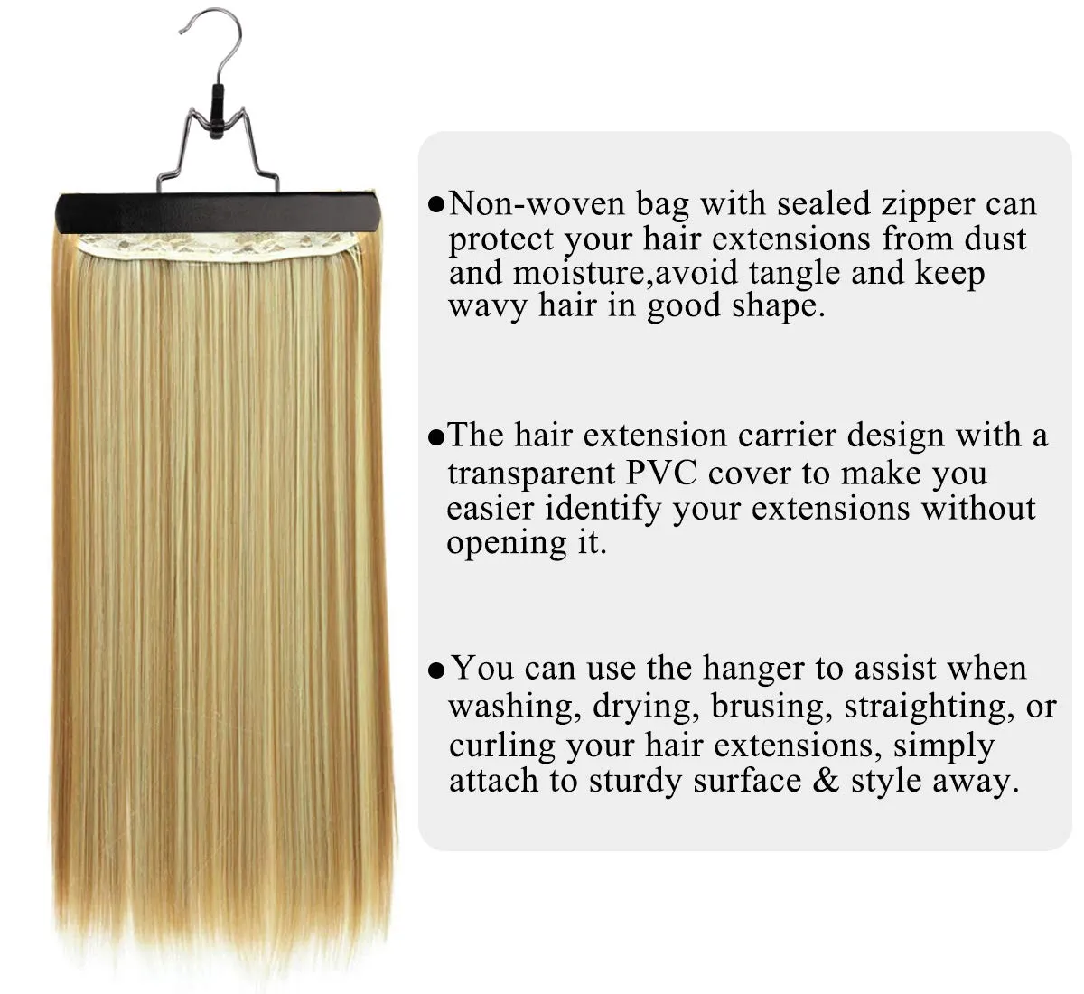 10 Pack Hair Extension Storage Bag Hair Extension Hanger Strong Holder Dust-proof Portable Suit with Transparent Zip Up Closure- Lightweight, Waterproof and Portable (Black)