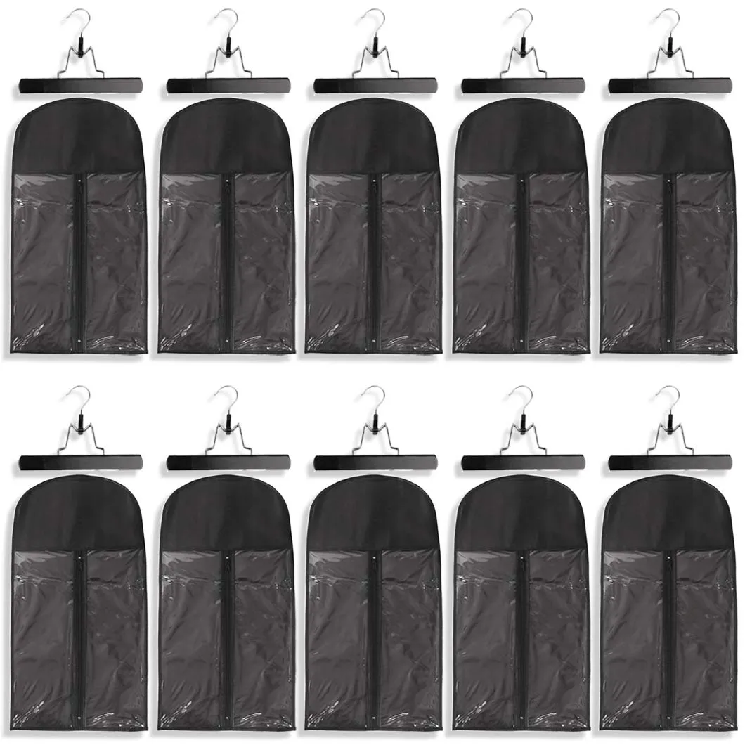 10 Pack Hair Extension Storage Bag Hair Extension Hanger Strong Holder Dust-proof Portable Suit with Transparent Zip Up Closure- Lightweight, Waterproof and Portable (Black)