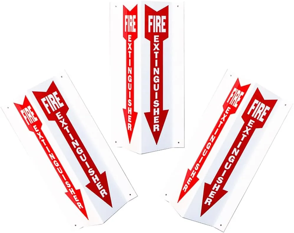 (10 Pack) Plastic Fire Extinguisher 3 Way Sign 4″ x 18″, Comply With NFPA and OSHA, ‎red