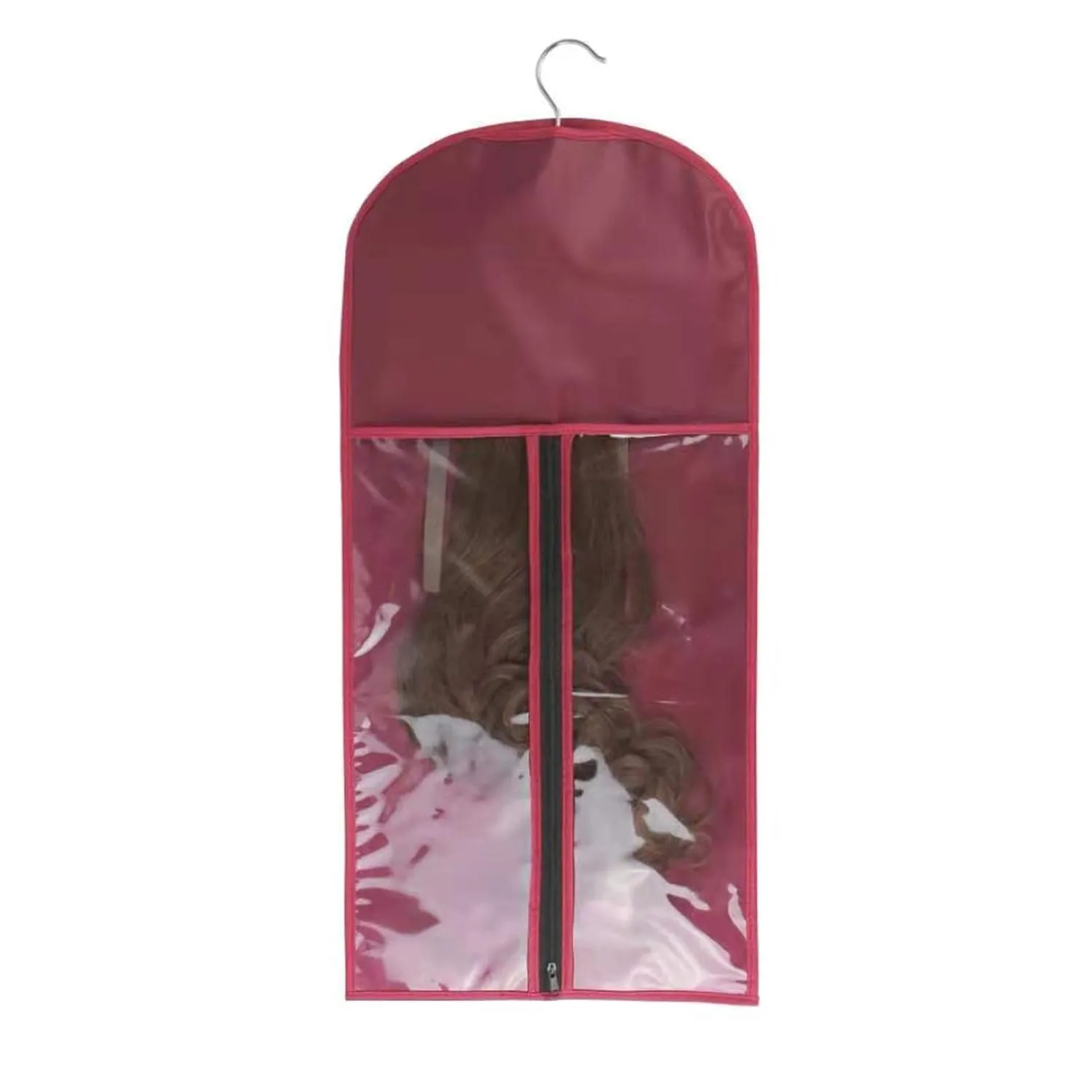 10 Packs Portable Wig Hair Extension Storage Bag with Wooden Hangers Hairpieces Storage Holder Wigs Carrier Case for Daily Use & Travel (Wine red)