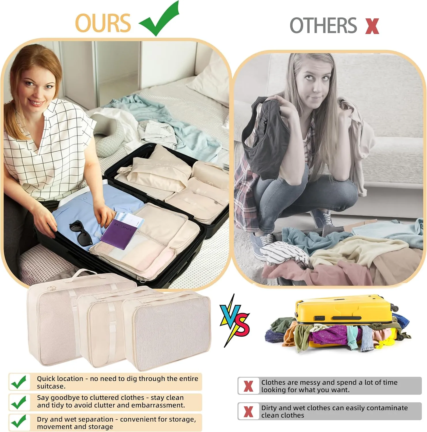 10 Pcs Set Packing Cubes - Travel Packing Organizers, Expandable Suitcase Organizer, Luggage Organizer Bags