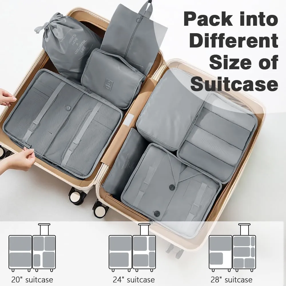 10 Set Packing Cubes for Travel, Lightweight Suitcase Luggage Organizer Bags, Travel Essentials Packing Organizers for Luggage, Packing Cubes for Carry On Suitcase in 4 Sizes with Shoe Bag, Grey