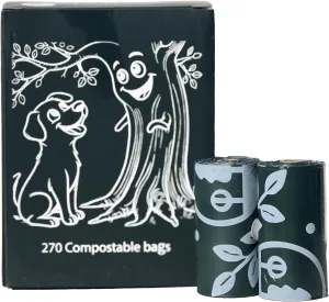 100% certified home compostable pet waste bags - ASTM D6400 EN13432 & TUV Austria Home compostable compliant. Extra large dog poop bags rolls for dogs of every size [18 rolls/box =270 bags].