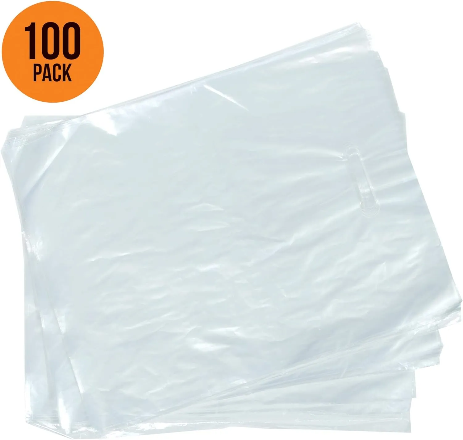 100 Clear Plastic Merchandise Bags With Handles 9"x12" 1.25Mil Thick Glossy Retail Shopping Bag for Small Business, Boutique, Clothing, Trade Show, and Gifts