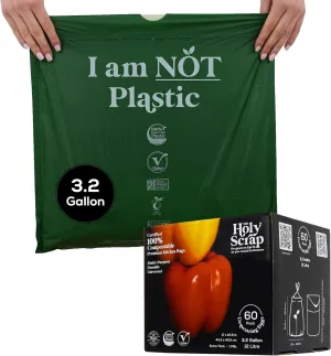 100% Compostable Trash Bags 3.2 Gallon - 60 Pack - Small Drawstring Compost Bags, Eco Friendly Food Scraps Recycling Bag for Kitchen Waste Bin - BPI Certified, OK Compost Home