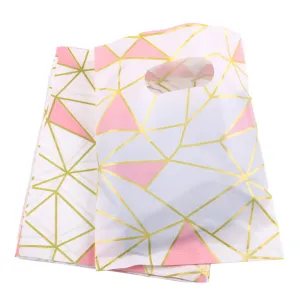 100 Count 11.7" x 15.7" Plastic Merchandise Bags, Shopping Retail Boutique Bags with Die Cut Handles - White Geometry