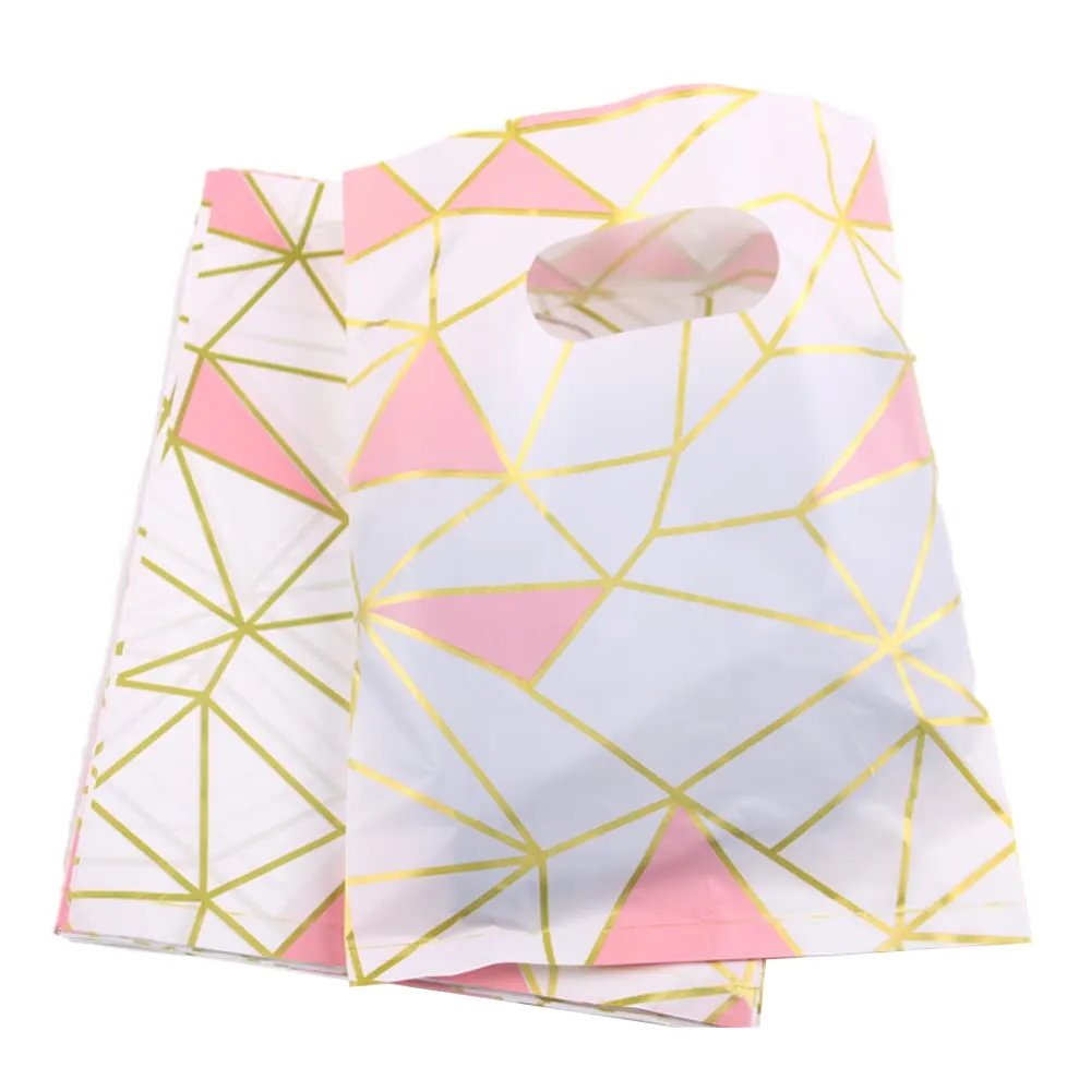 100 Count 11.7" x 15.7" Plastic Merchandise Bags, Shopping Retail Boutique Bags with Die Cut Handles - White Geometry