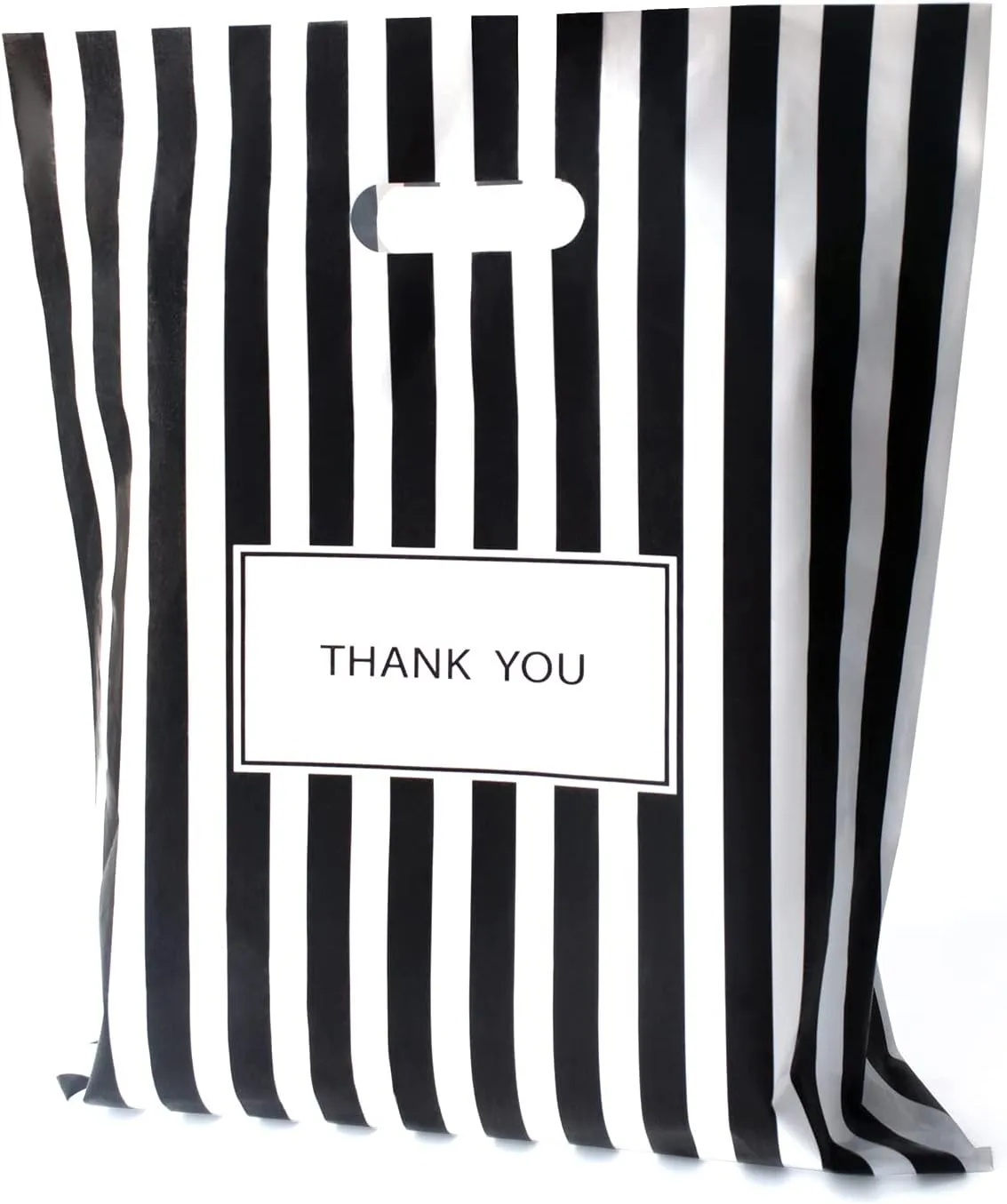 [100-Pack] Black thank you bags for business,Die cut handle bags,12"x15" Plastic shopping bags,Extra Thick 2.36 Mil