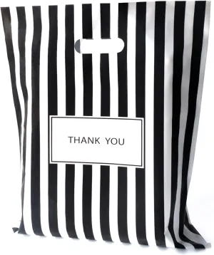 [100-Pack] Black thank you bags for business,Die cut handle bags,12"x15" Plastic shopping bags,Extra Thick 2.36 Mil