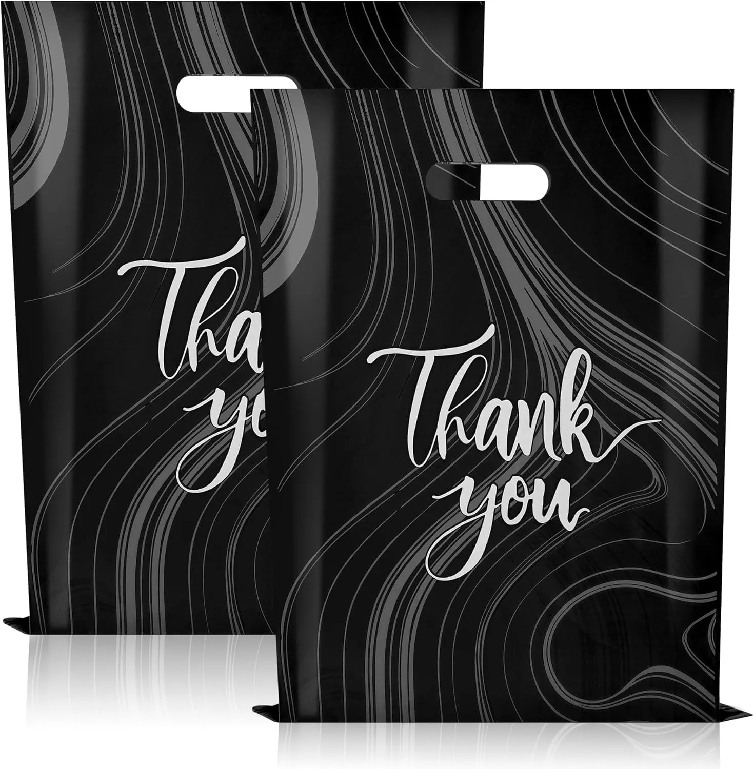 100 Pack Black Thank You Bags, Plastic Bags with Handles, 12 X 15 Inches (2.36 Mil Thickness) for Small Business, Boutique, Retail, Packaging Supplies to Hold Clothes