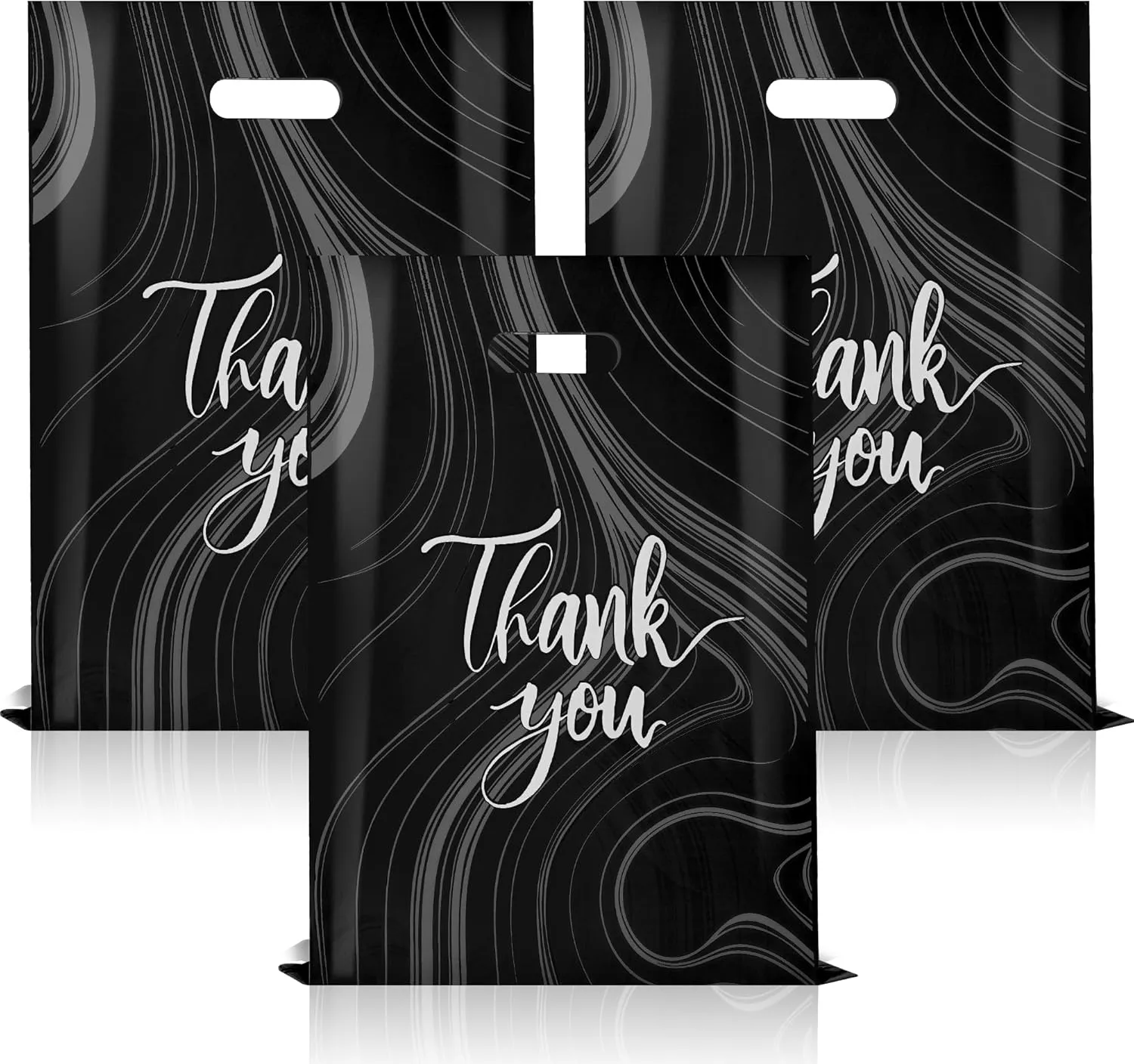 100 Pack Black Thank You Bags, Plastic Bags with Handles, 12 X 15 Inches (2.36 Mil Thickness) for Small Business, Boutique, Retail, Packaging Supplies to Hold Clothes