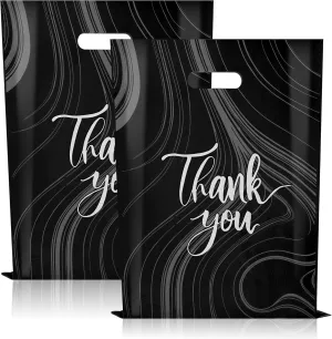 100 Pack Black Thank You Bags, Plastic Bags with Handles, 12 X 15 Inches (2.36 Mil Thickness) for Small Business, Boutique, Retail, Packaging Supplies to Hold Clothes