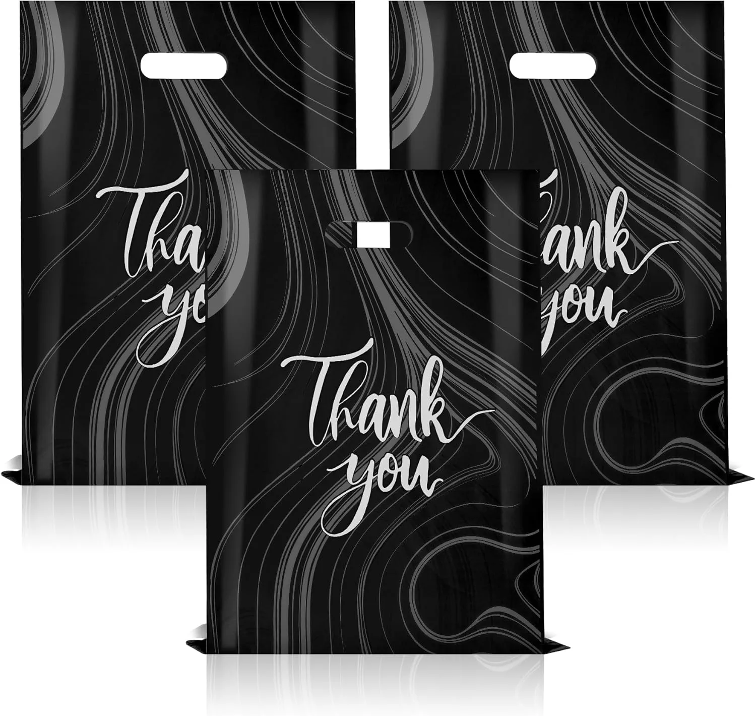 100 Pack Black Thank You Plastic Bags With Handles for Small Business, Merchandise Shopping, Packaging Supplies to Hold Clothes, Boutique, Retail - 9 X 12 Inches (2.36 Mil Thickness)