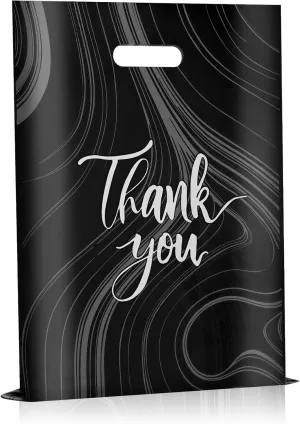 100 Pack Black Thank You Plastic Bags With Handles for Small Business, Merchandise Shopping, Packaging Supplies to Hold Clothes, Boutique, Retail - 9 X 12 Inches (2.36 Mil Thickness)
