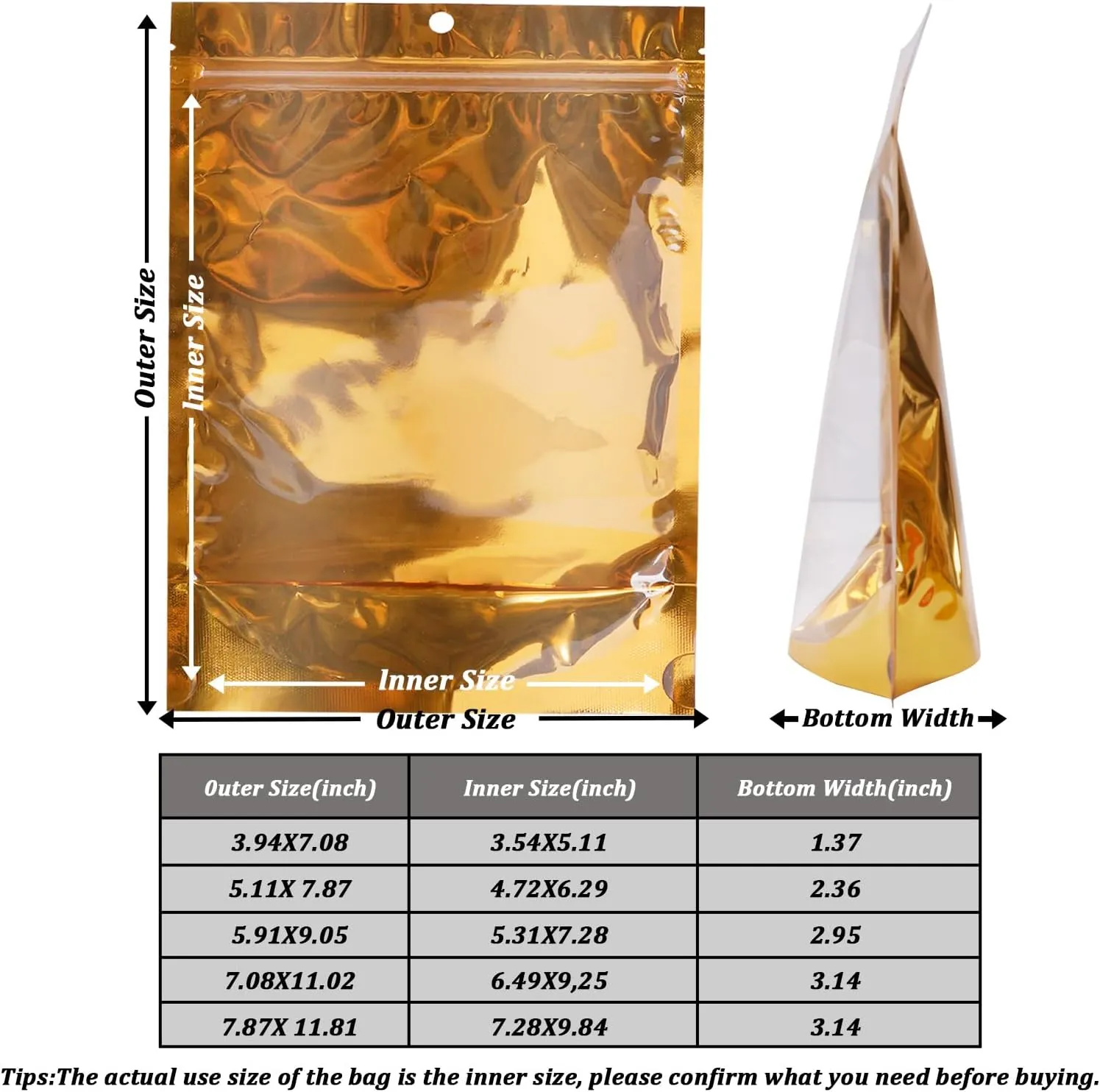100 Pack Mylar Bags for Food Storage Resealable Aluminum Foil Stand Up Pouch with Window & Hang Hole 5.91×9.05 Inch Reusable Zipper Lock Food Packaging Heat Seal Bags for Small Business & Home - Gold
