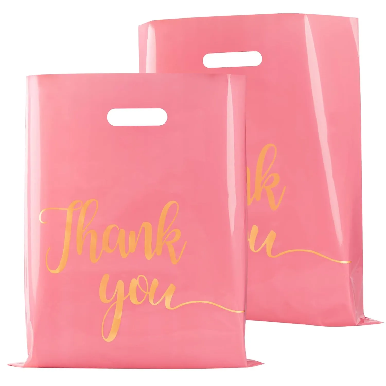 100 Pack Pink Thank You Shopping Bags for Small Business - 15"x18" Extra Thick 2.36 Mil Plastic Retail Thank You Bags with Handles for Stores, Boutique, Clothes, Business Gift