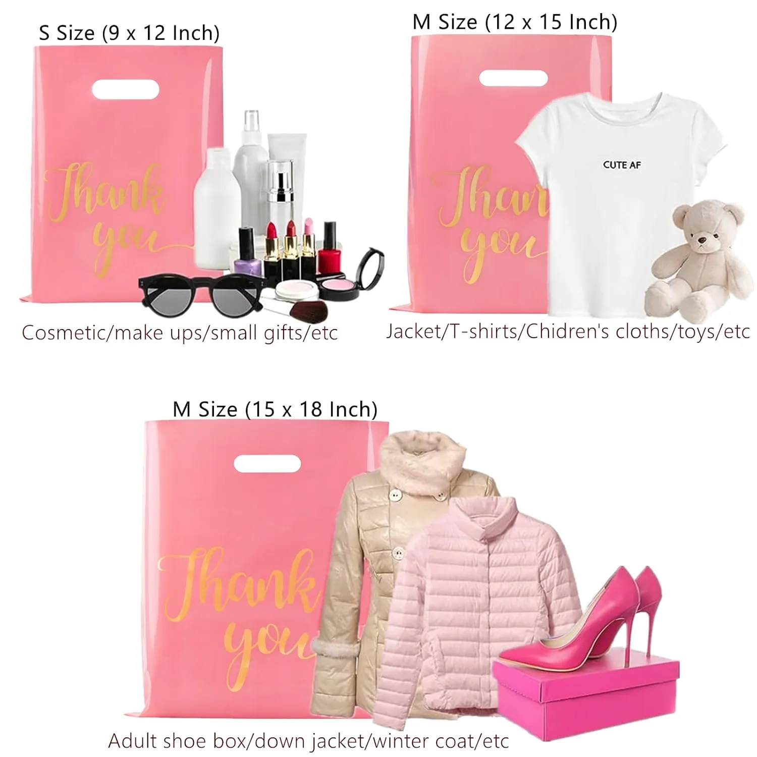 100 Pack Pink Thank You Shopping Bags for Small Business - 15"x18" Extra Thick 2.36 Mil Plastic Retail Thank You Bags with Handles for Stores, Boutique, Clothes, Business Gift