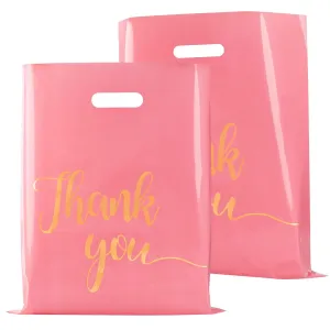 100 Pack Pink Thank You Shopping Bags for Small Business - 15"x18" Extra Thick 2.36 Mil Plastic Retail Thank You Bags with Handles for Stores, Boutique, Clothes, Business Gift