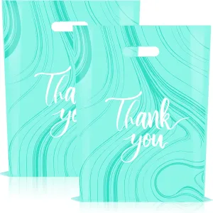 100 Pack Teal Thank You Bags - Plastic Bags with Handles, 12 x 15 Inches (2.36 Mil Thickness), Ideal for Small Business, Boutique, Retail Packaging