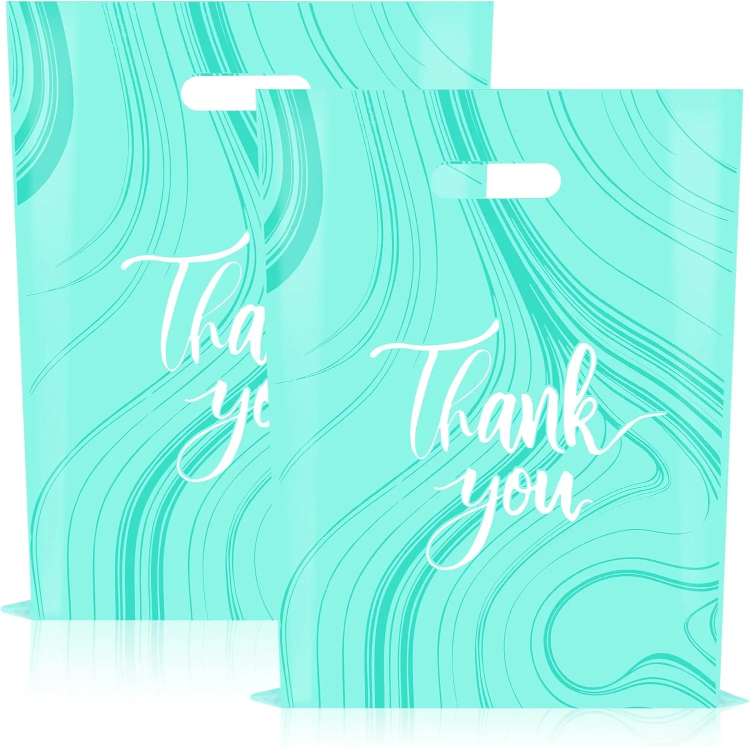 100 Pack Teal Thank You Bags - Plastic Bags with Handles, 12 x 15 Inches (2.36 Mil Thickness), Ideal for Small Business, Boutique, Retail Packaging
