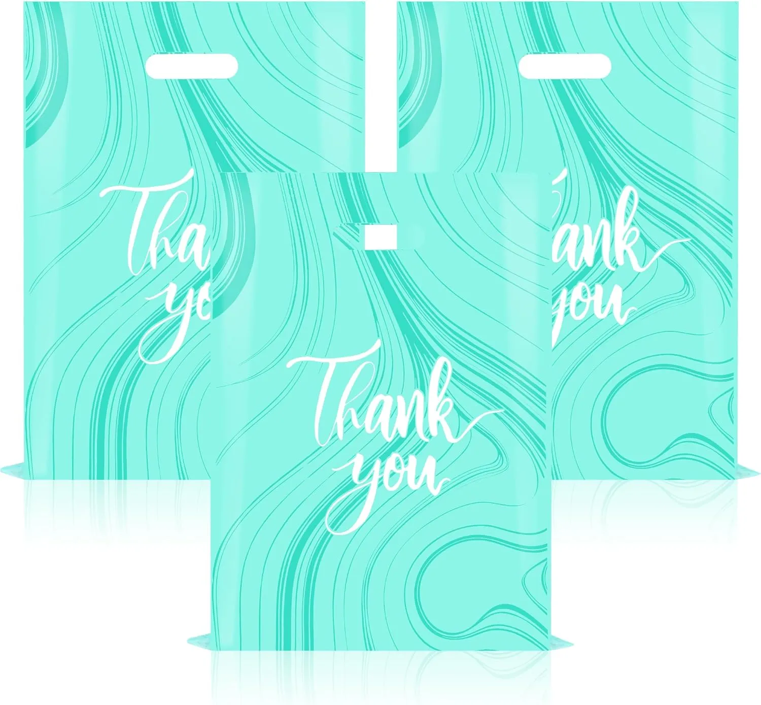 100 Pack Teal Thank You Bags - Plastic Bags with Handles, 12 x 15 Inches (2.36 Mil Thickness), Ideal for Small Business, Boutique, Retail Packaging