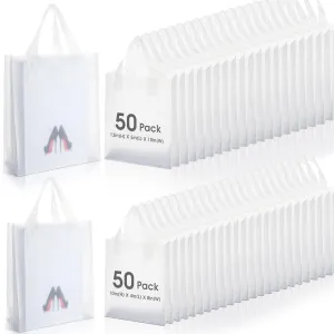 100 Pcs 2.5 Mil Thick Clear Frosted Plastic Bags with Handles Plastic Gift Boutique Shopping Bags Bulk with Cardboard Bottom for Small Business Retail Merchandise 2 Sizes