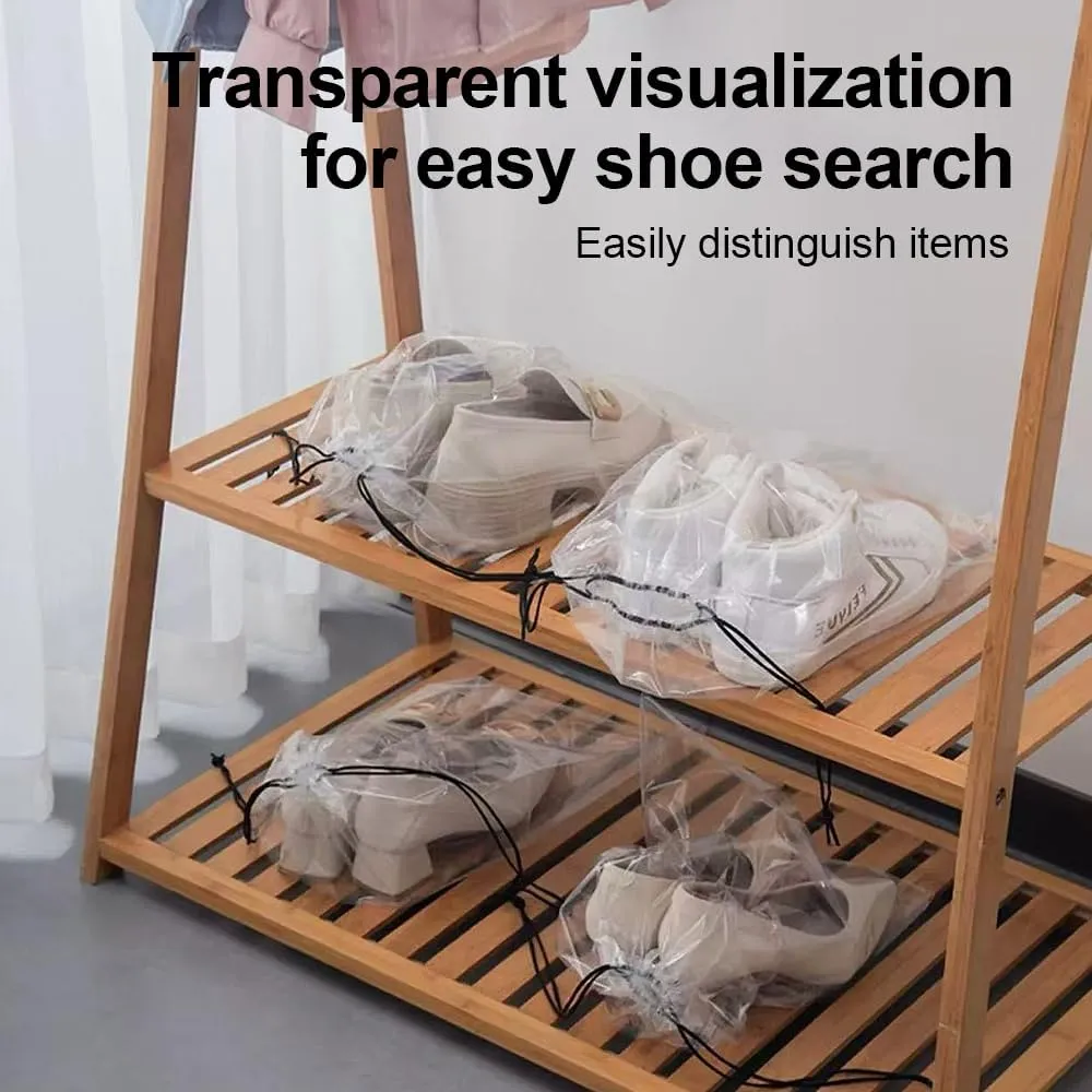 100 Pcs Transparent Drawstring Travel Shoe Bags for Travel Plastic Shoes Bag Clear Plastic Drawstring Bags Dust Bags Shoe Bags for Storage Travel Purses(Transparent, 16" x 11.8")