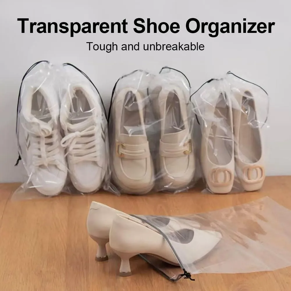 100 Pcs Transparent Drawstring Travel Shoe Bags for Travel Plastic Shoes Bag Clear Plastic Drawstring Bags Dust Bags Shoe Bags for Storage Travel Purses(Transparent, 16" x 11.8")