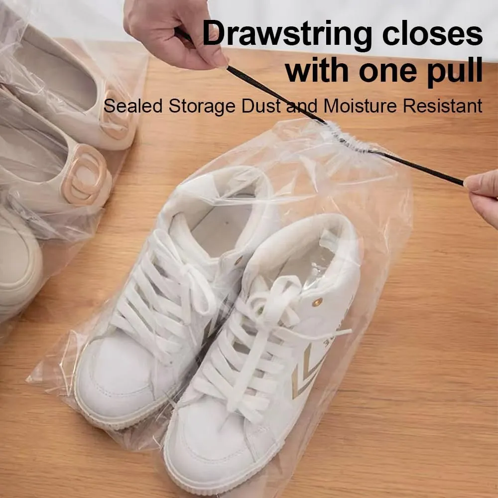 100 Pcs Transparent Drawstring Travel Shoe Bags for Travel Plastic Shoes Bag Clear Plastic Drawstring Bags Dust Bags Shoe Bags for Storage Travel Purses(Transparent, 16" x 11.8")