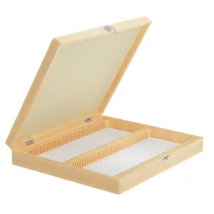 100 Place Microscope Slide Wooden Box, Vabiooth Hinged Storage Microscope Slide Holder Case with Cork Lining and Clasp