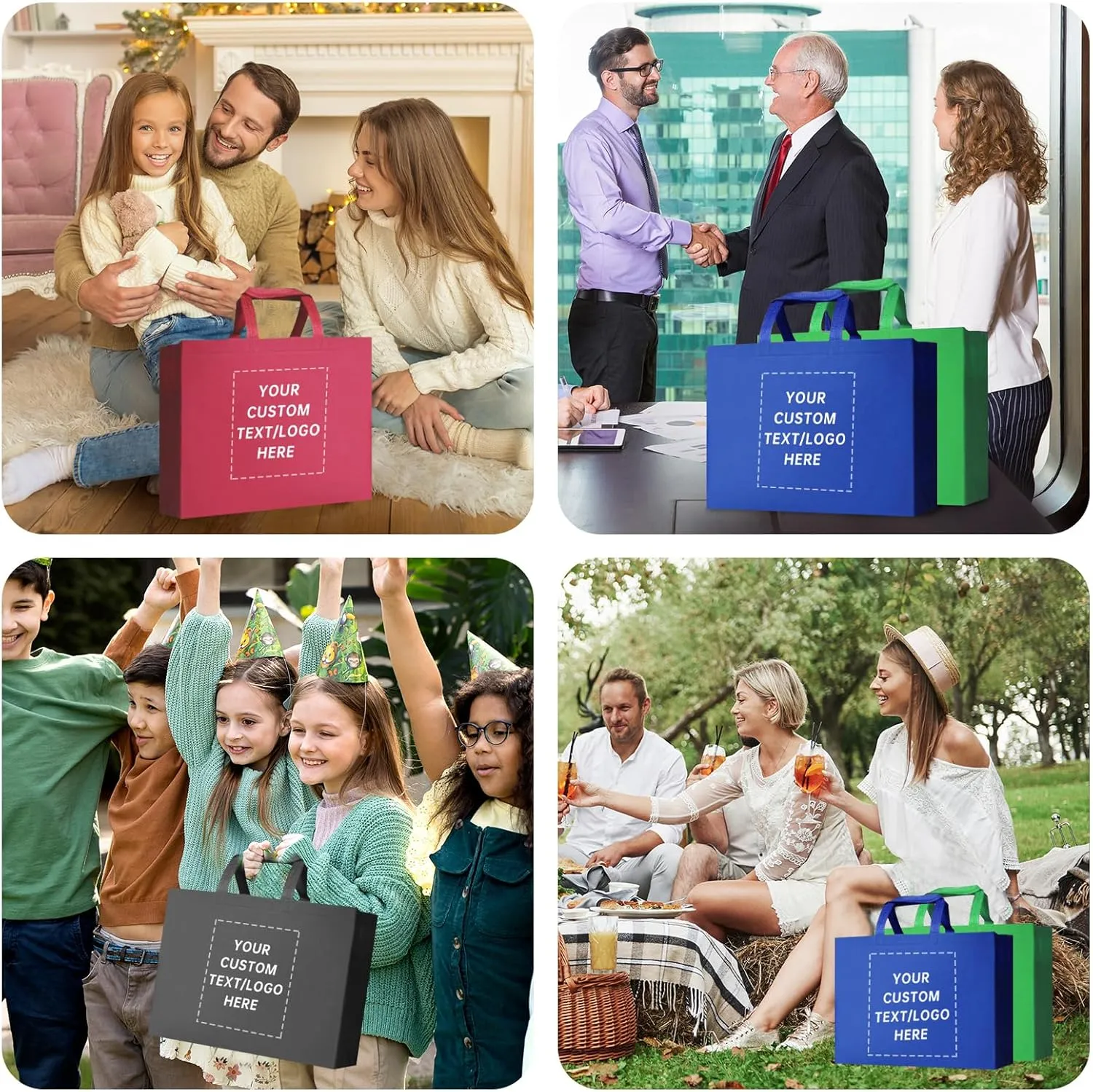100 Reusable Shopping Bags custom bags with logo-Ideal for Company Promotions, commercial advertising,grocery bags