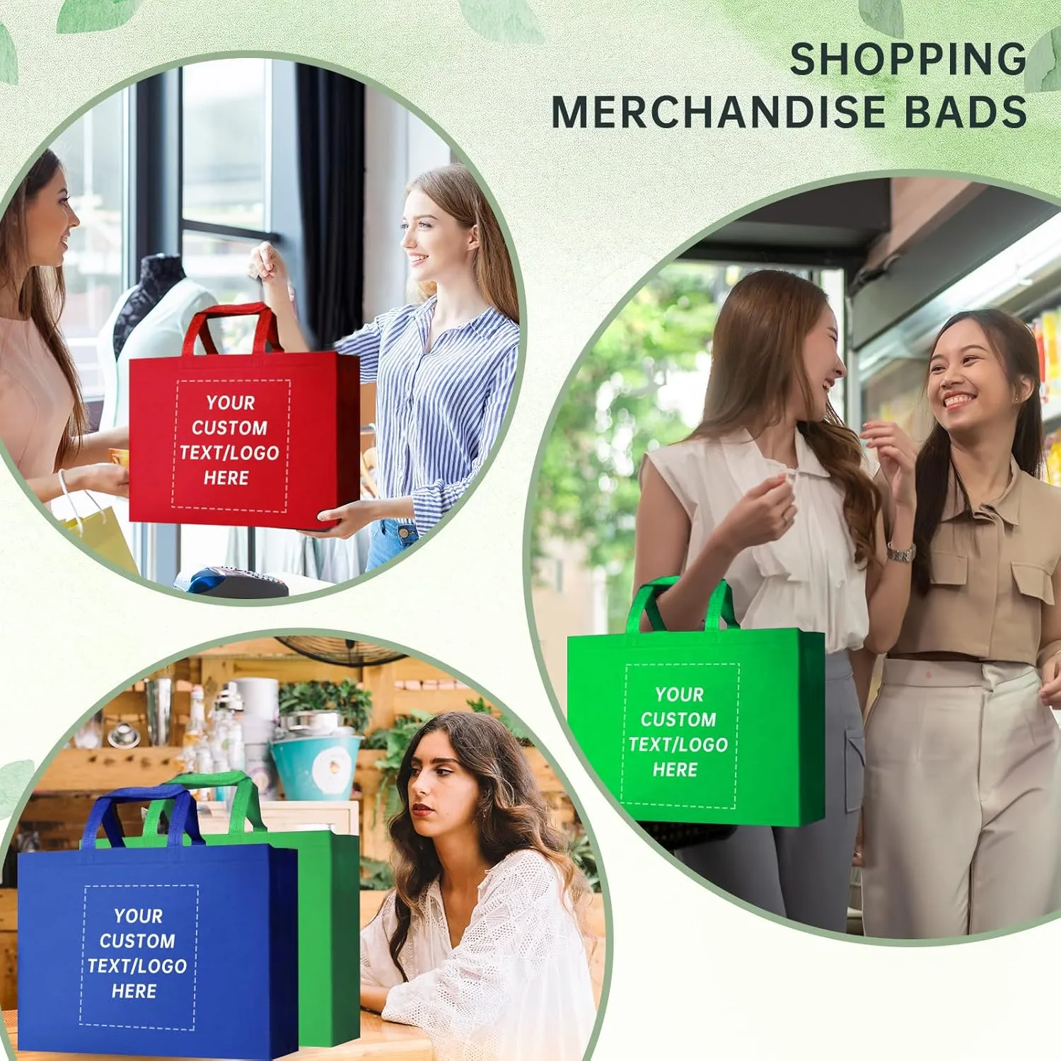 100 Reusable Shopping Bags custom bags with logo-Ideal for Company Promotions, commercial advertising,grocery bags