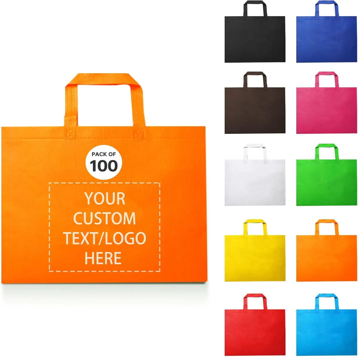 100 Reusable Shopping Bags custom bags with logo-Ideal for Company Promotions, commercial advertising,grocery bags