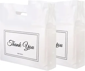 100Pcs 16x18 Inch Thank You Bags for Small Business Plastic Retail Shopping Bags for Stores, Boutique, Party, Gift, Clothes Reusable Plastic Thank You Bags (White, 2.36mil Thickness)