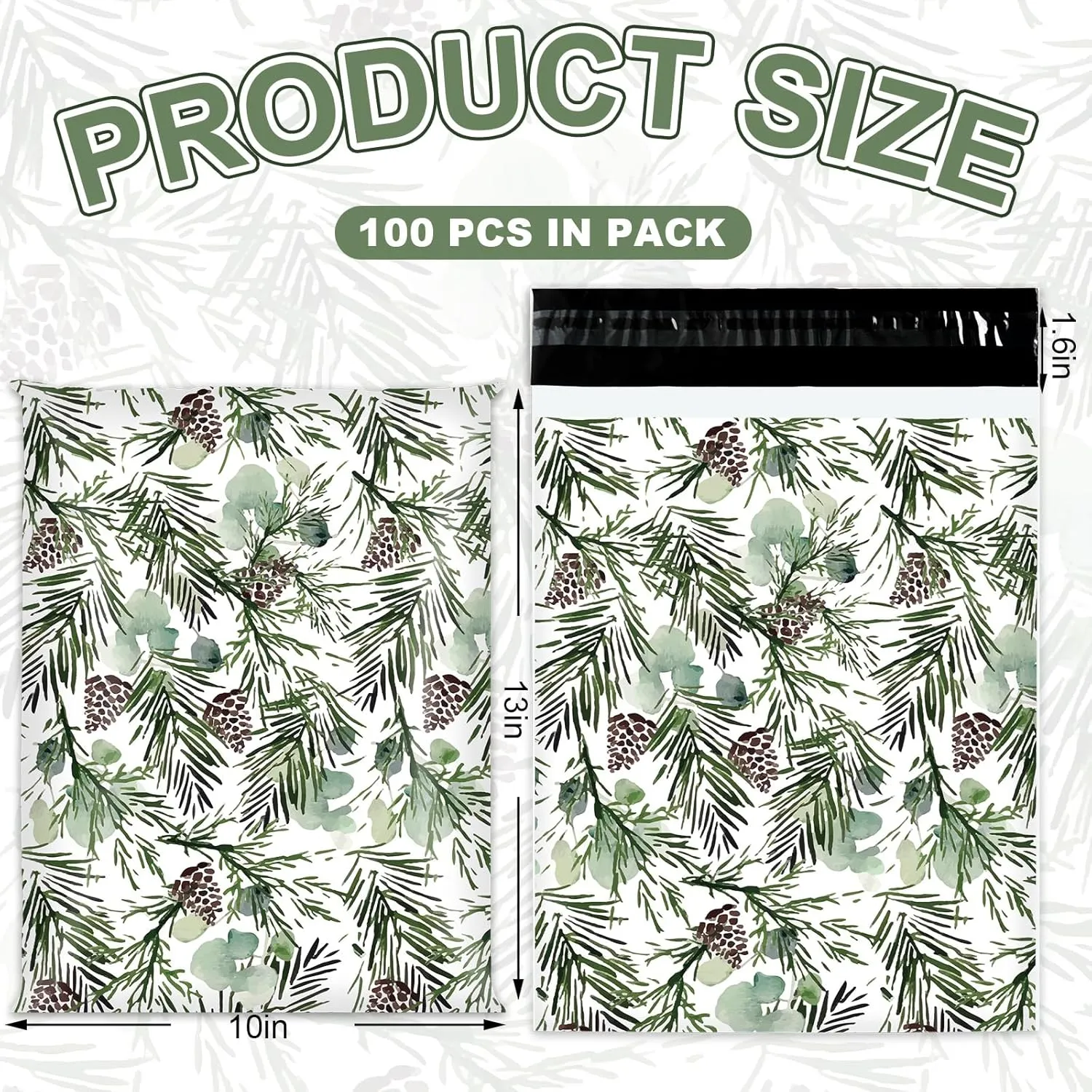 100Pcs Christmas Poly Mailer 10 x 13 Inch Pine Tree Cones Packaging Bags Self Seal Mailing Envelope Bags for Winter Small Business Clothing
