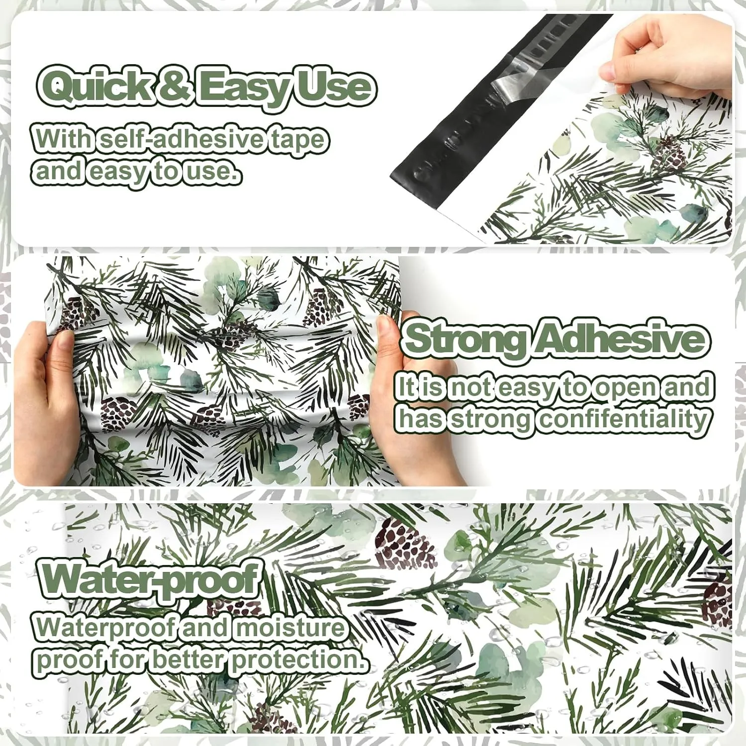 100Pcs Christmas Poly Mailer 10 x 13 Inch Pine Tree Cones Packaging Bags Self Seal Mailing Envelope Bags for Winter Small Business Clothing
