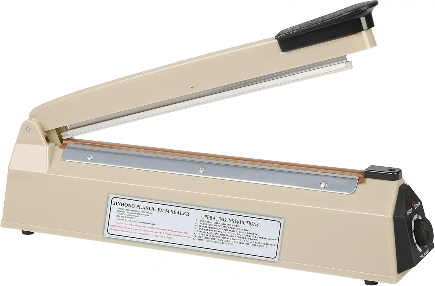 12 Inch Impulse Heat Sealer Manual Bags Sealer Sealing Machine Poly Bag Heat Sealer Heating Closer for Plastic PE PP Foil Bags Home Restaurant Food Storage with Extra Replace Element(Beige)