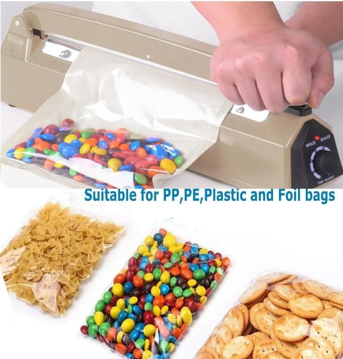 12 Inch Impulse Heat Sealer Manual Bags Sealer Sealing Machine Poly Bag Heat Sealer Heating Closer for Plastic PE PP Foil Bags Home Restaurant Food Storage with Extra Replace Element(Beige)