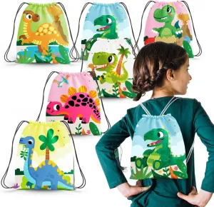 12 Pack Dinosaur Party Supplies Favors Drawstring Bags for Kid’s Birthday as Loot and Goodie bags for Gifts Candy and Snacks School Travel Toy Storage Bag