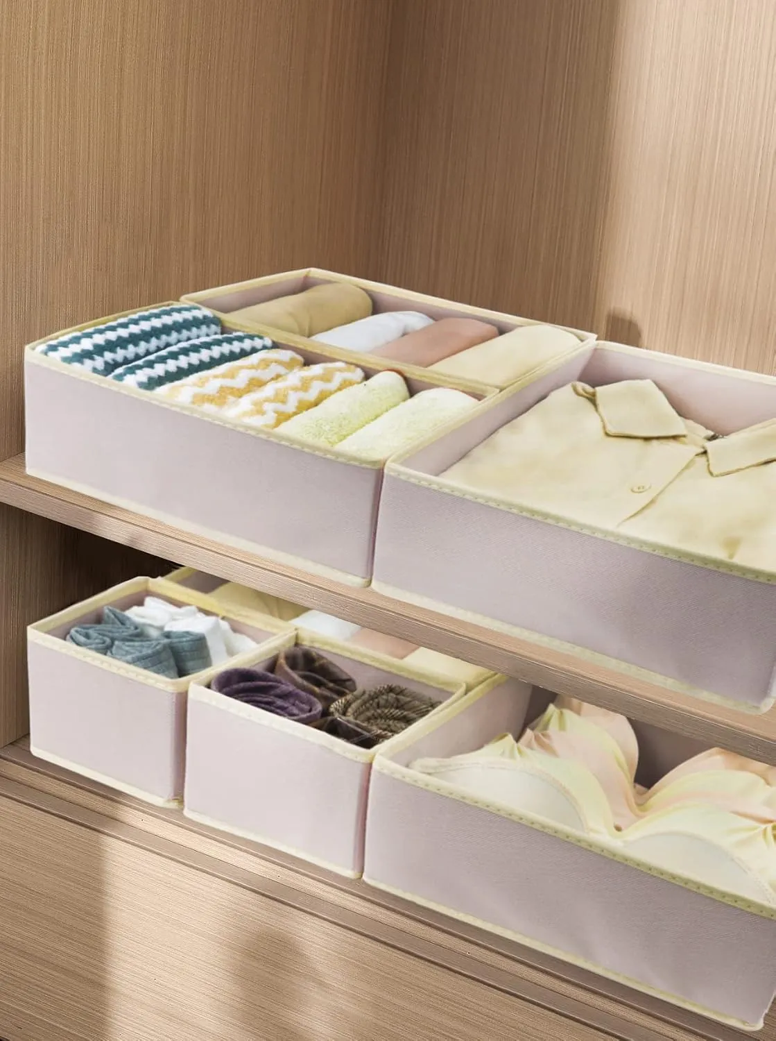 12 Pack Drawer Organizers for Clothing, Foldable Clothes Drawer Organizer for Underwear, Folded Clothes, Baby Clothing, Socks, Bra, Towels, Ties - Multi-pack Storage Box (Pink)