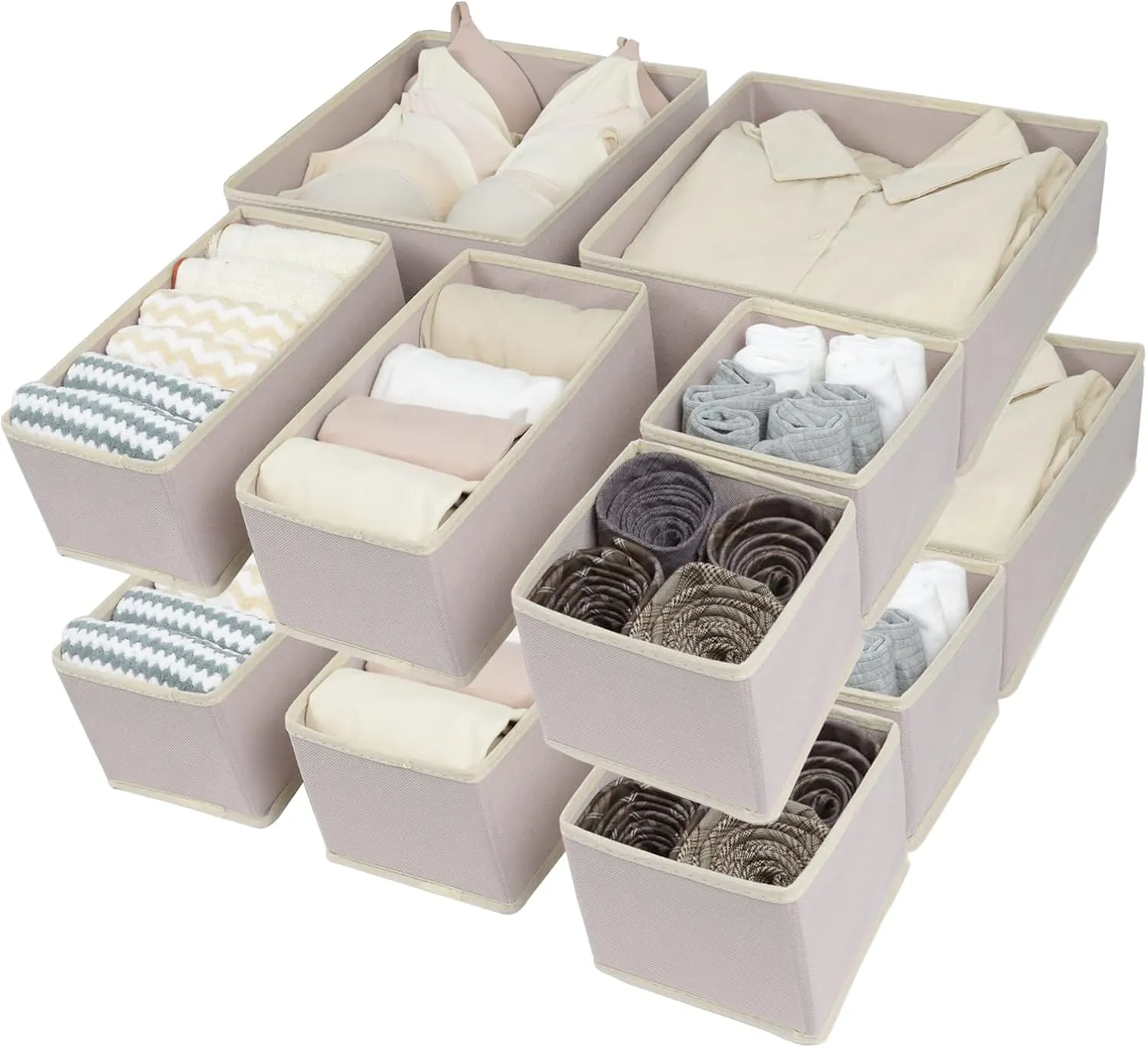 12 Pack Drawer Organizers for Clothing, Foldable Clothes Drawer Organizer for Underwear, Folded Clothes, Baby Clothing, Socks, Bra, Towels, Ties - Multi-pack Storage Box (Pink)