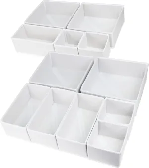 12 Pack Drawer Organizers for Clothing, Foldable Clothes Drawer Organizer for Underwear, Folded Clothes, Baby Clothing, Socks, Bra, Towels, Ties - Multi-pack Storage Box (White)