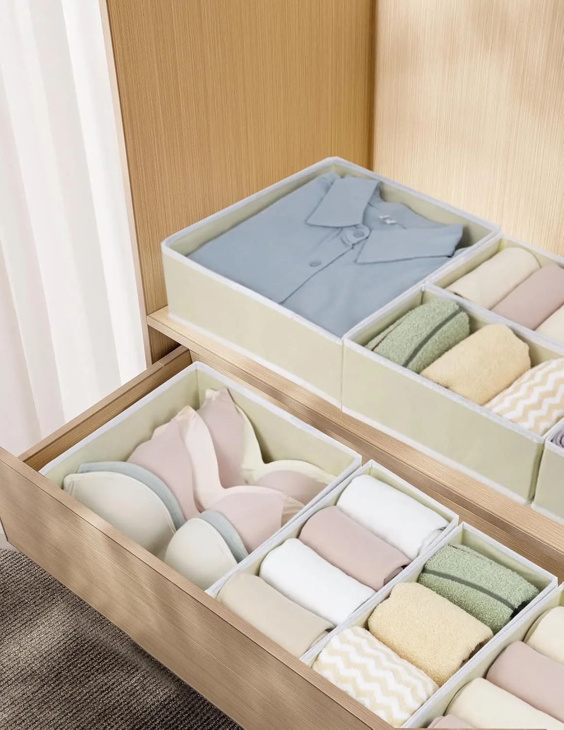 12 Pack Drawer Organizers for Clothing, Foldable Clothes Drawer Organizer for Underwear, Folded Clothes, Baby Clothing, Socks, Bra, Towels, Ties - Multi-pack Storage Box (Yellow)
